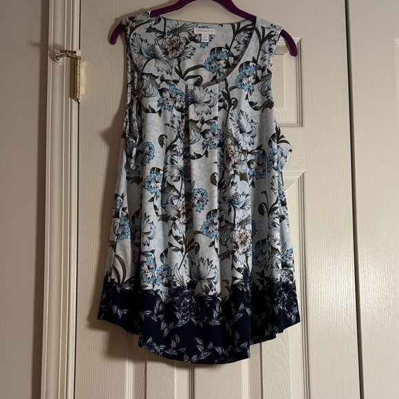 Charter Club Floral Sleeveless Blouse - Light Blue and Navy - Picture 1 of 3
